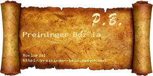 Preininger Béla névjegykártya